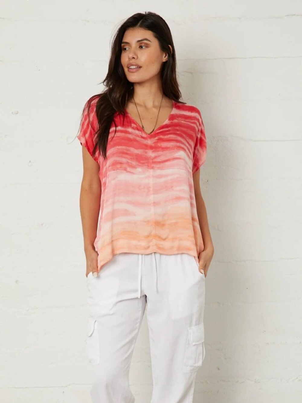River + Sky Hibiscus Tie Dye Short Sleeve V-Neck Downtown Tee